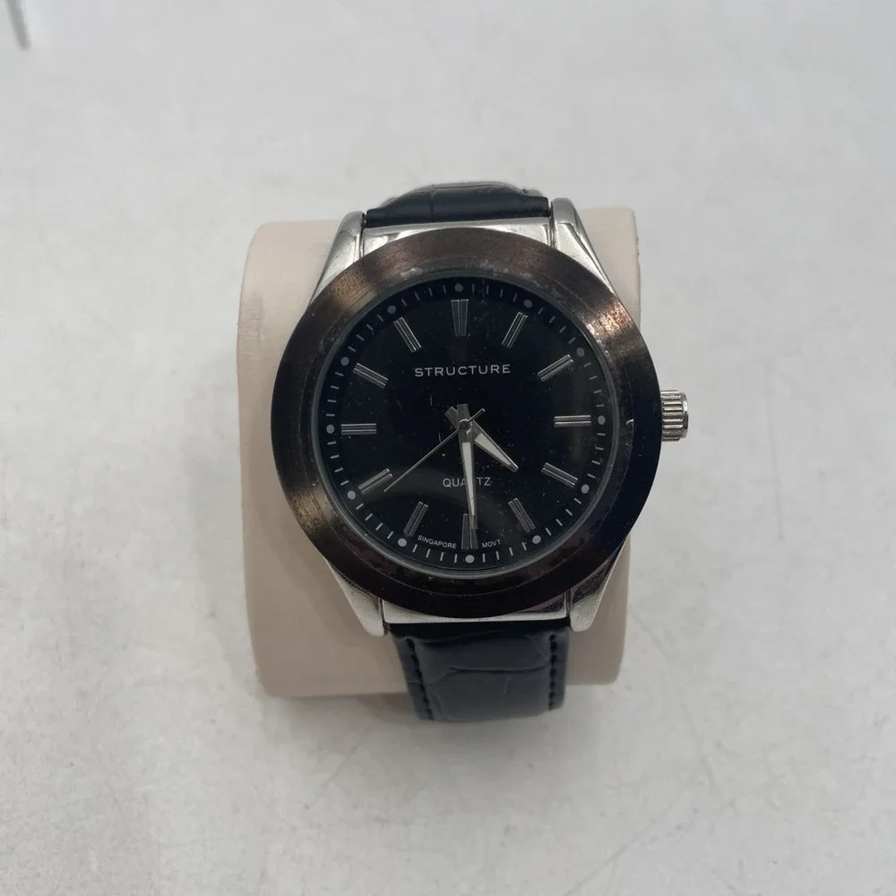 STRUCTURE Analog Quartz MEN'S WATCH Black Strap Silver Tone Dial SR626SW